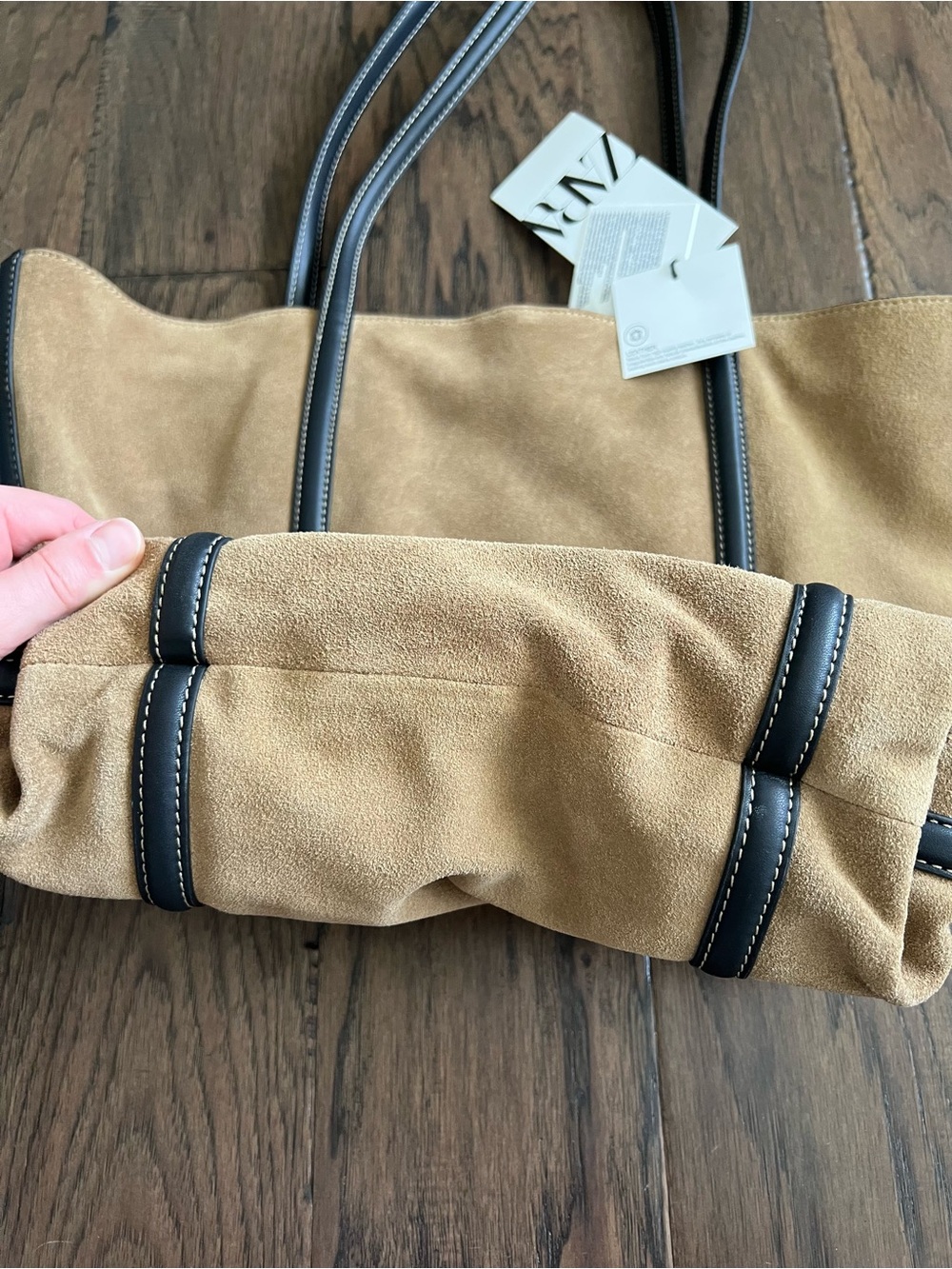 Zara Suede Tote Bag with Leather Handles - Picture 11 of 16